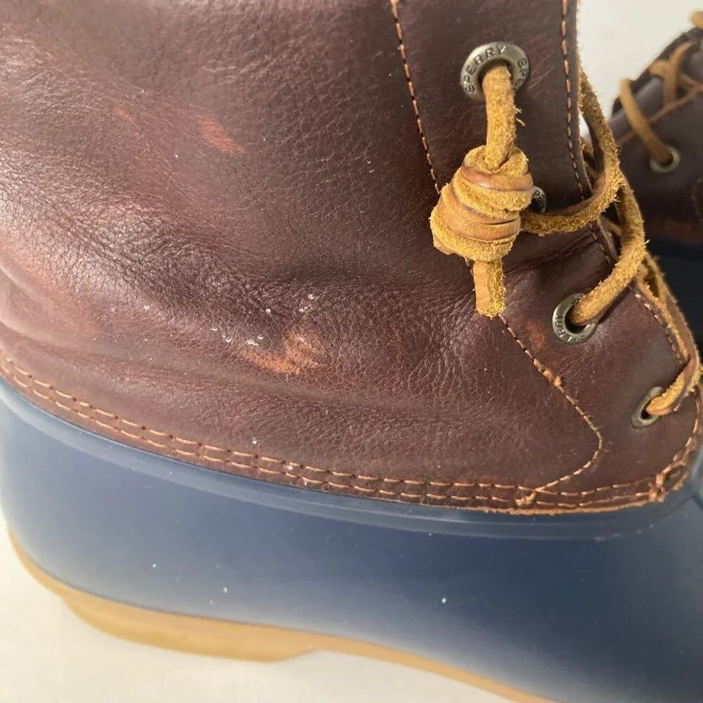 Womens Sperry Saltwater Brown & Blue Leather Top Duck Boot‎ 11